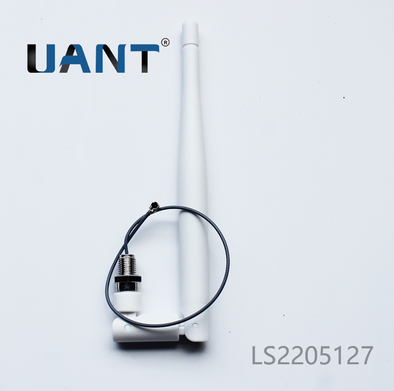 2.4G 小棒球白色双转折出线天线，L=145mm+端子